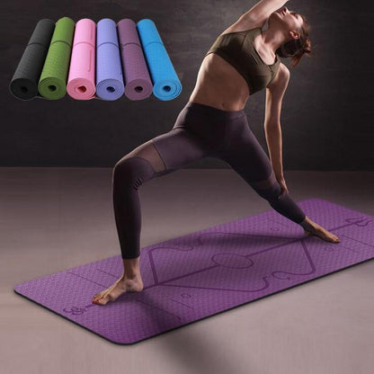 Tapis de yoga antidérapant avec lignes de positionnement 